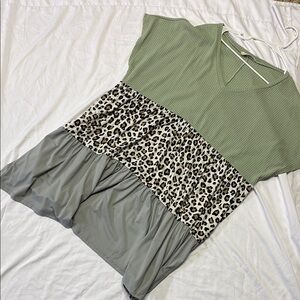 Green and Leopard Print Tunic Top